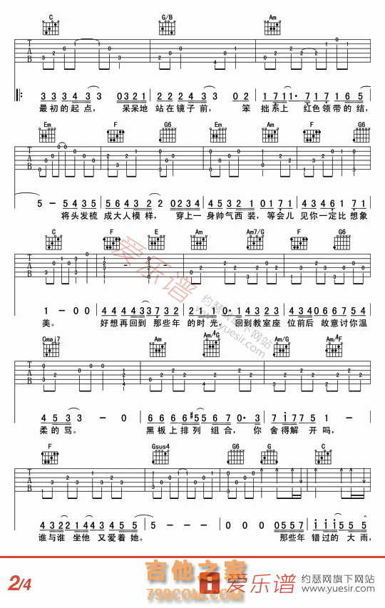 那些年 - 民谣吉他谱 吉他谱 吉他六线谱