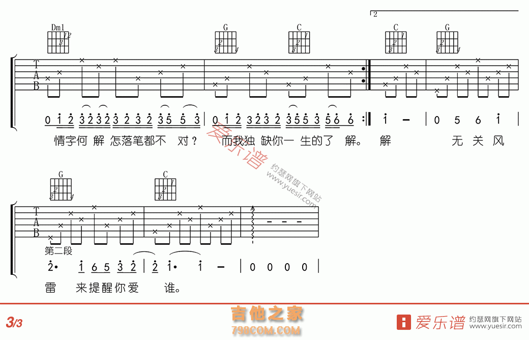 兰亭序 - 民谣吉他谱 吉他谱 吉他六线谱