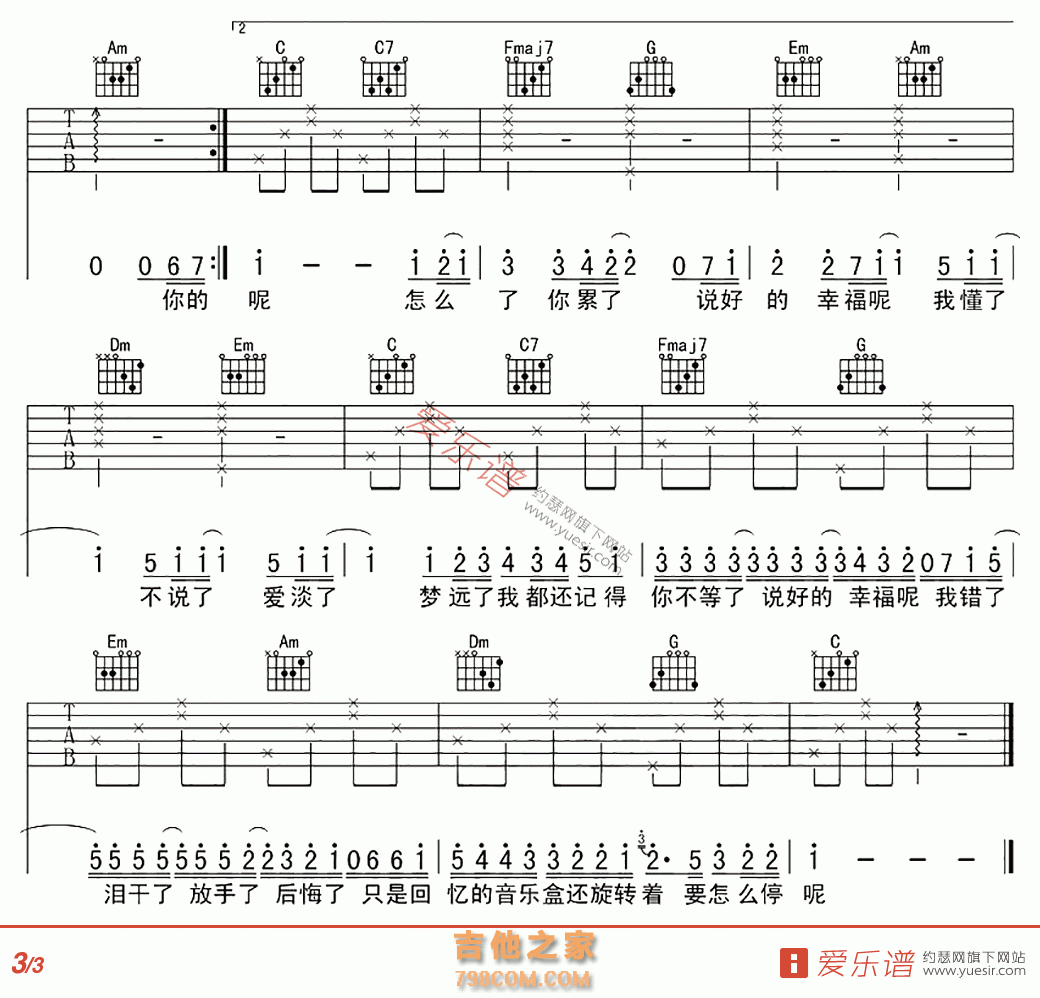 周杰伦 - 说好的幸福呢 [弹唱] 吉他谱