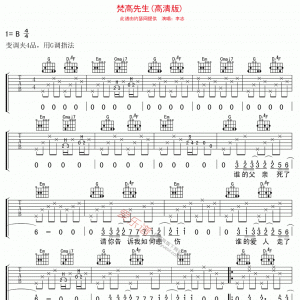 李志《梵高先生》梵高先生(高清版)吉他谱 B调吉他谱