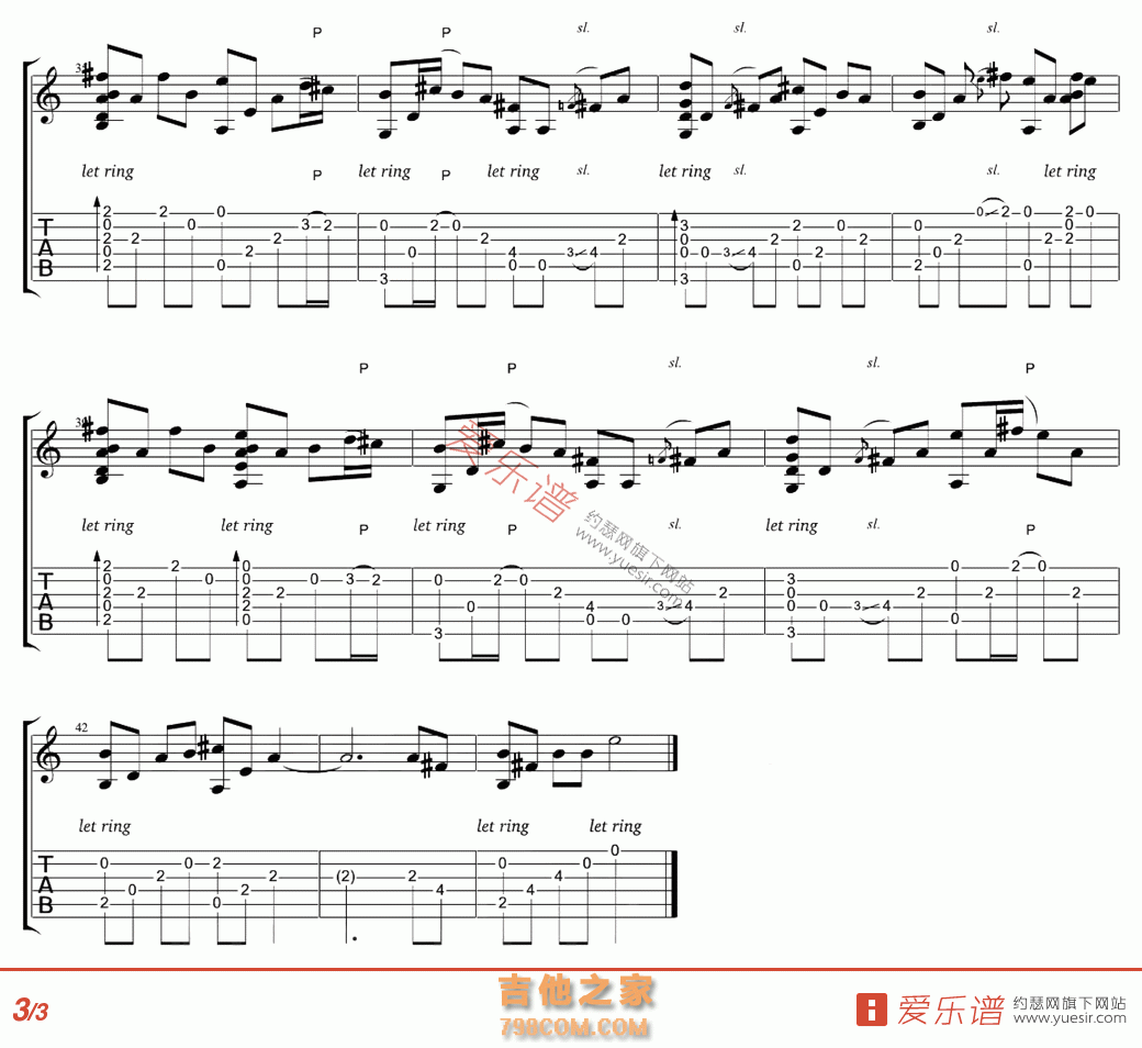 卢家宏吉他谱【改编孤单北半球】独奏-吉他曲谱 - 乐器学习网