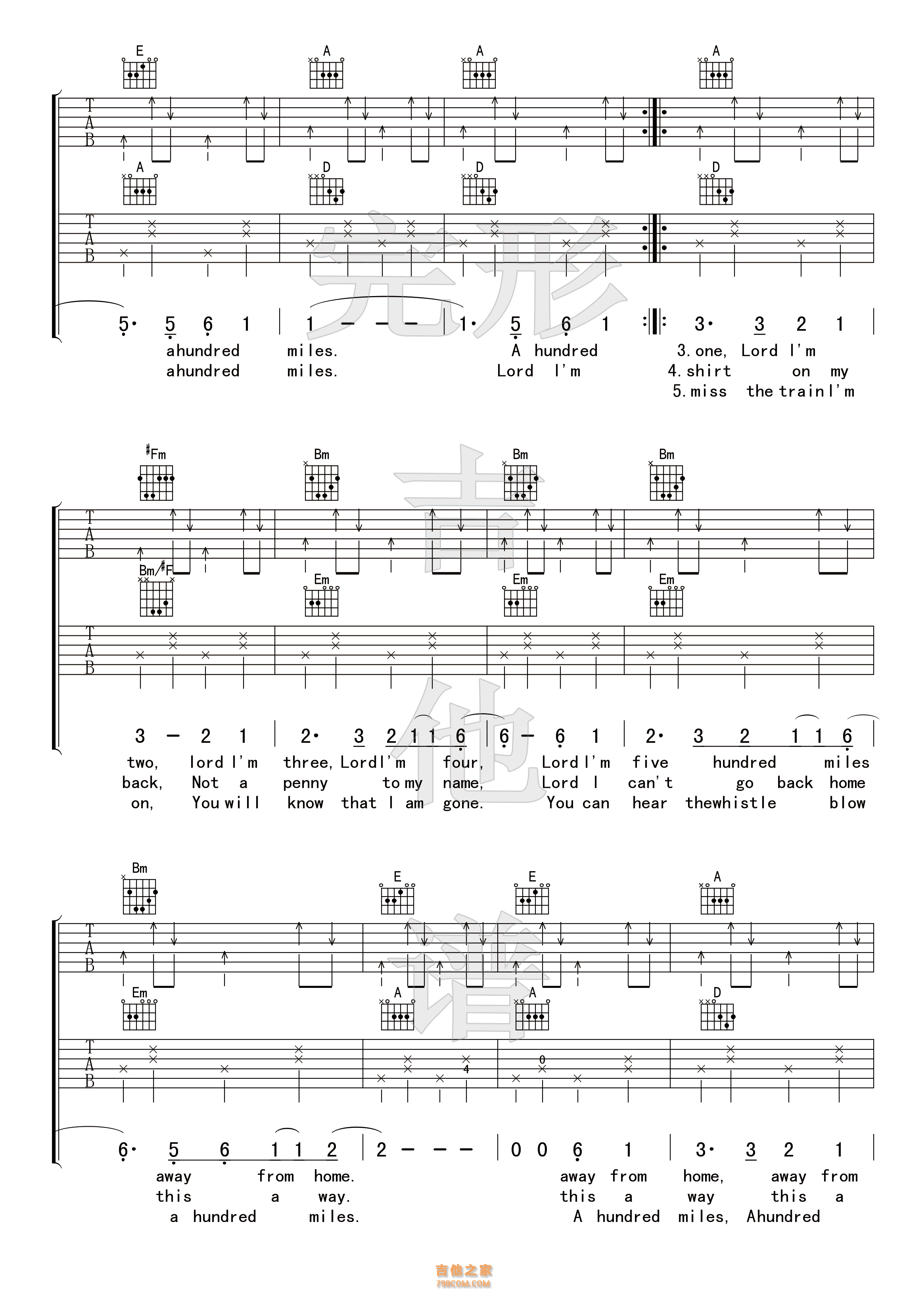 500 miles（吉他六线谱）_简谱_搜谱网