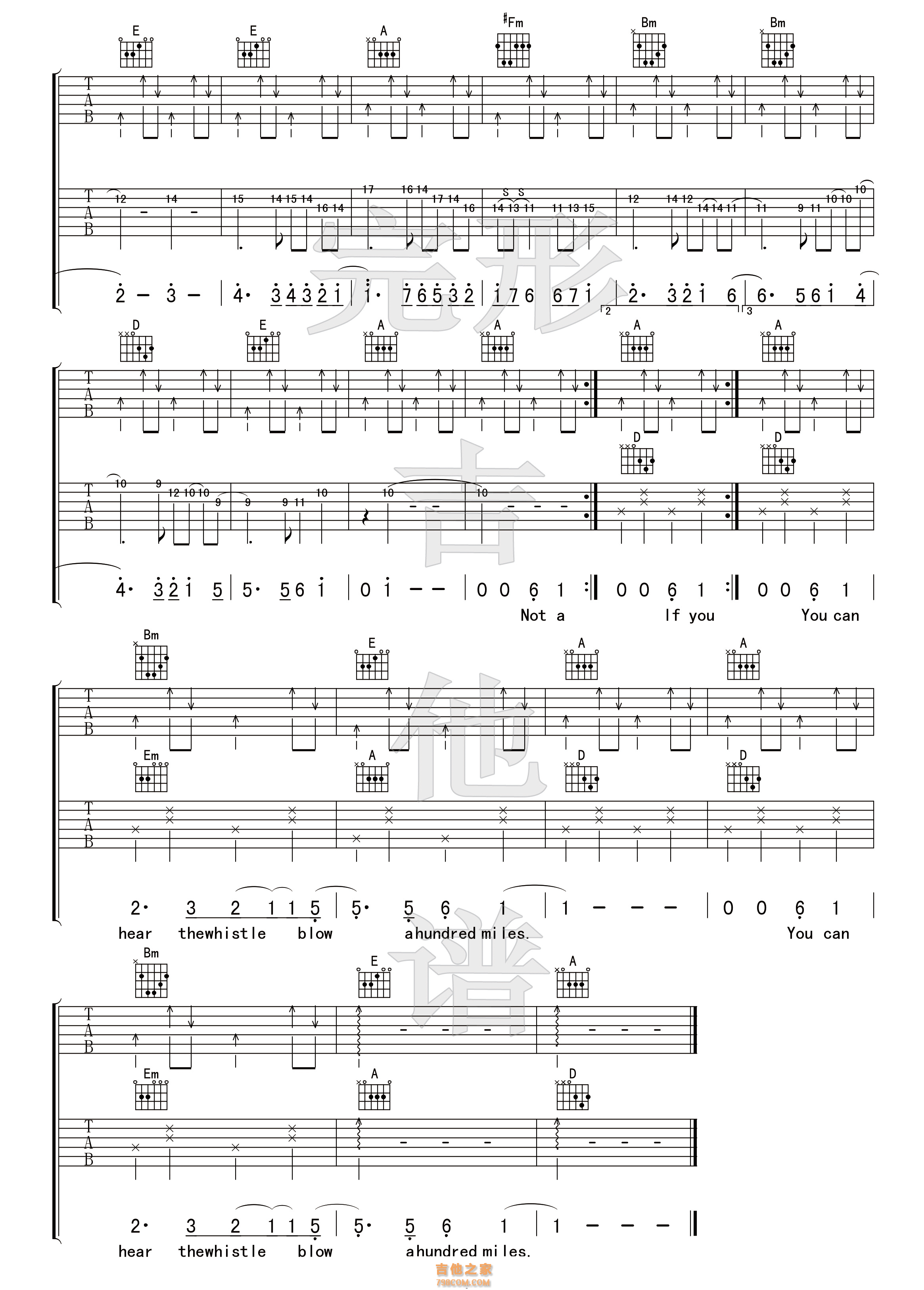 Five hundred miles吉他谱 500 miles五百里 双吉他【完形吉他】沈亮出品