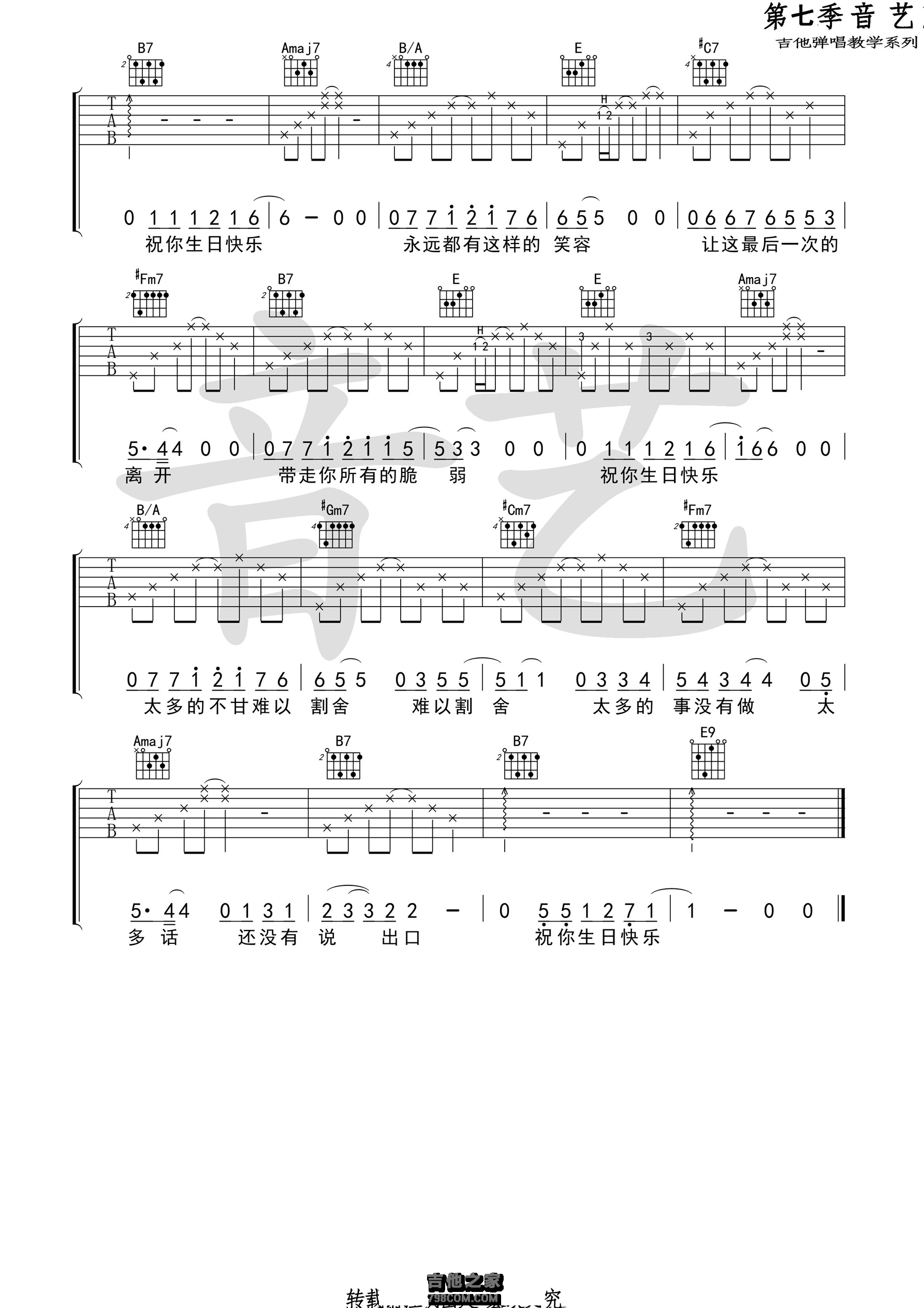 生日快乐（D调和弦版） - 吉他谱(卢家兴编配) - 嗨吉他