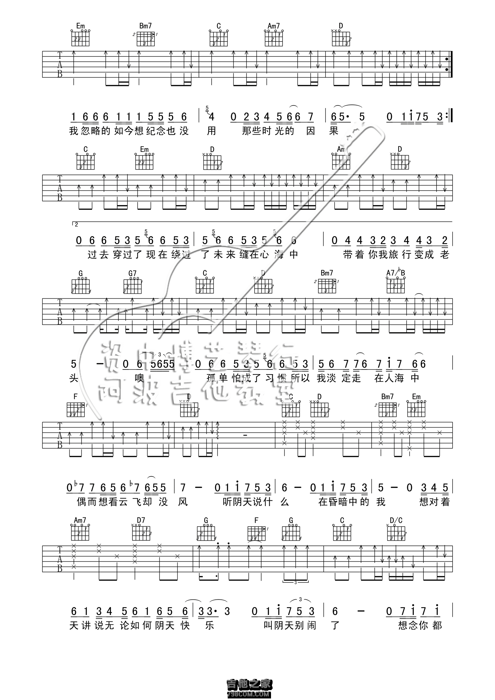陈奕迅 阴天快乐吉他谱