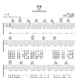 沈庆《青春》青春吉他谱六线谱G调【高清版】