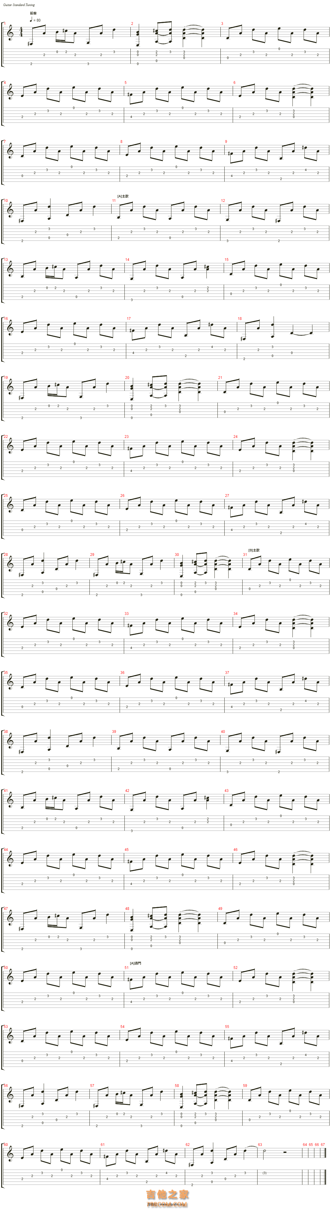 一首简单的歌 指弹吉他独奏谱 王力宏-虫虫吉他:www.ccguitar.cn