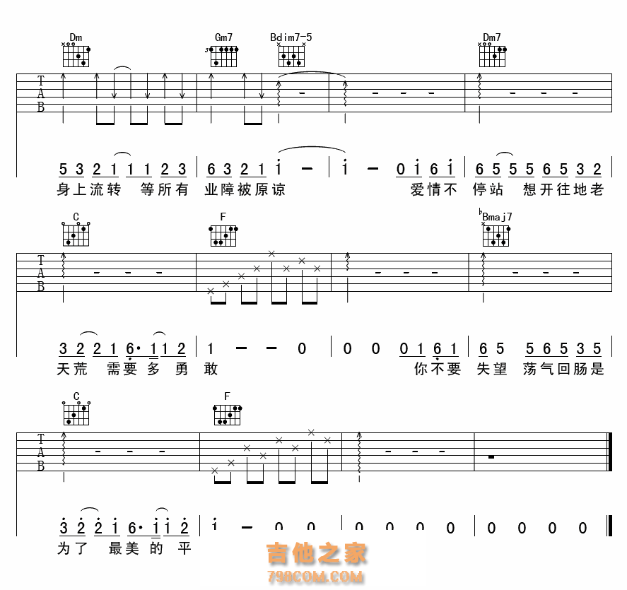 陈奕迅《爱情转移》吉他谱六线谱