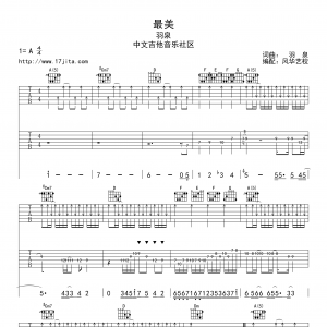 羽泉《最美》最美吉他谱 风华艺校版