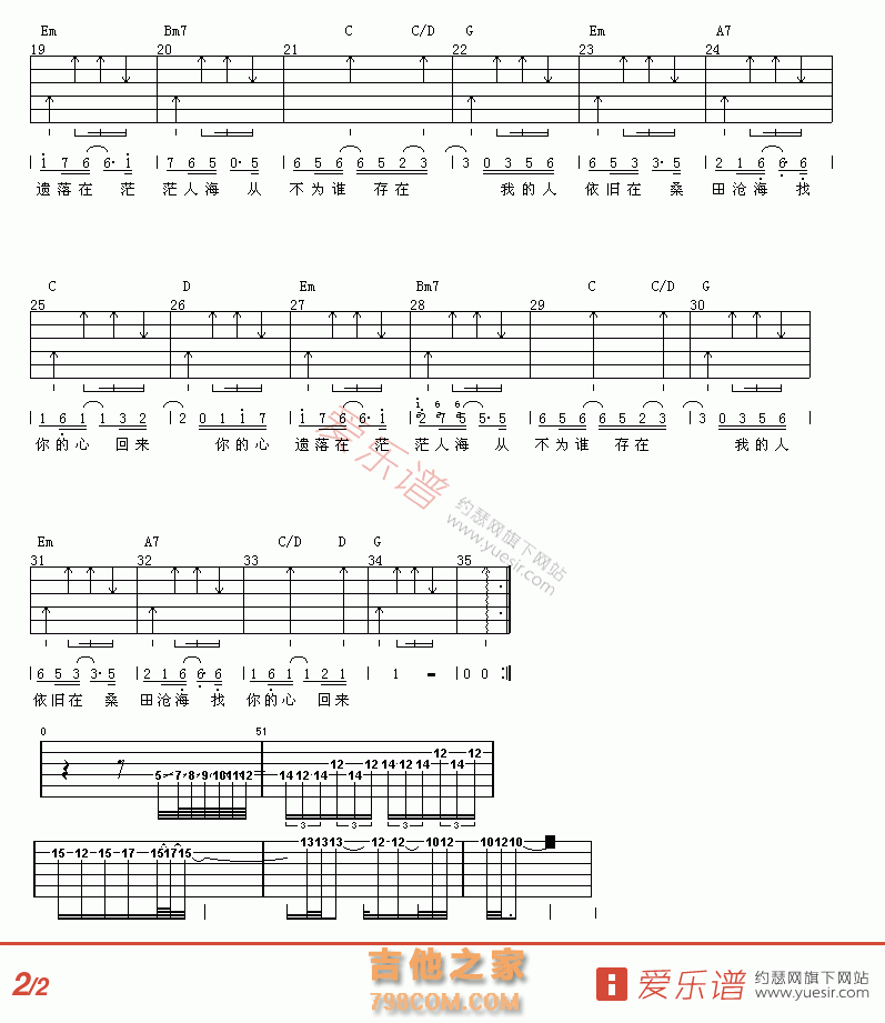 回来 - 民谣吉他谱 吉他谱 吉他六线谱