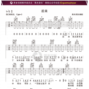 刘若英《后来》后来吉他谱  C调果木音乐编配