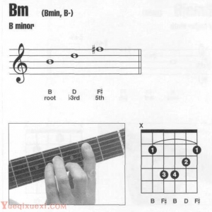 Bm,Bm7吉他和弦指法图按法查