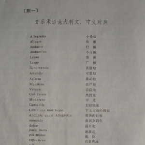 吉他音乐术语意大文、中文对照