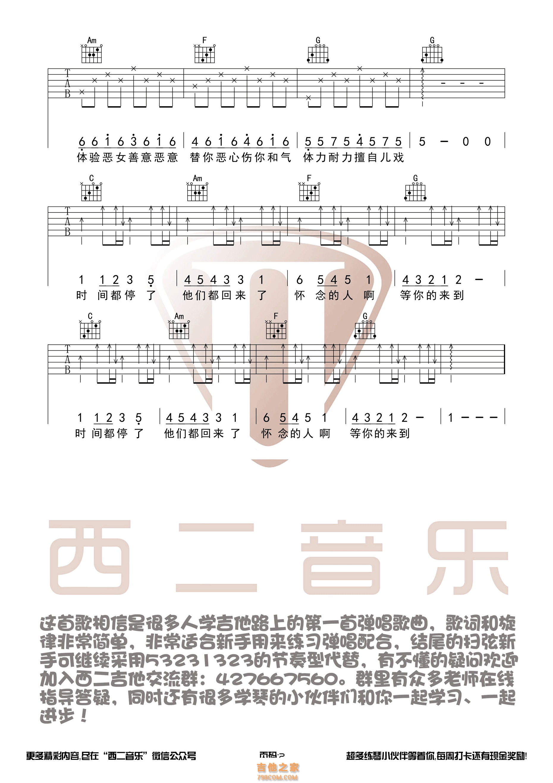 《顽固》吉他谱c调扫弦版 - 五月天经典吉他谱 - 国语版六线谱 - 易谱库