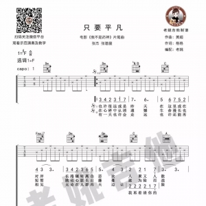 张杰/张碧晨 《只要平凡》吉他谱及教学视频 老姚吉他