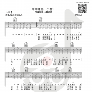 军中绿花吉他谱 小曾《军中绿花》G调吉他谱 小磊吉他教室