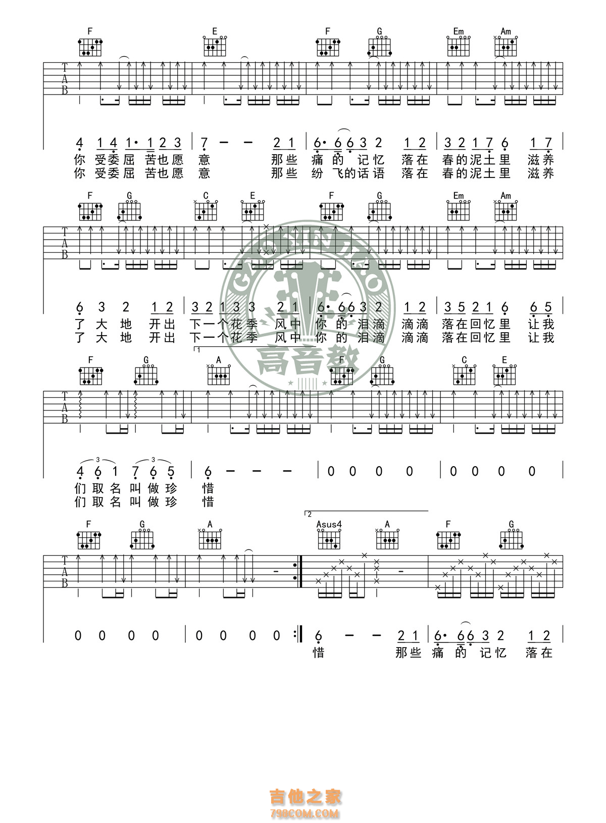 春泥吉他谱 庾澄庆《春泥》C调吉他谱 