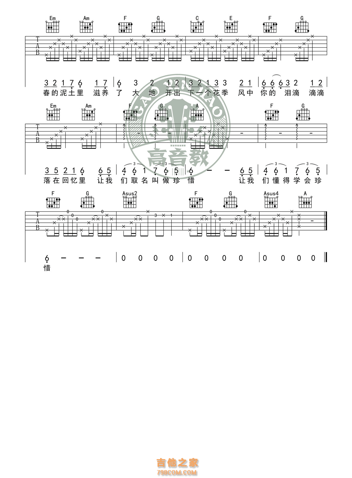 春泥吉他谱C调-庾澄庆《春泥》原版弹唱谱-含示范-曲谱热