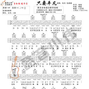 只要平凡吉他谱 张杰&张碧晨《只要平凡》C调简单版初级吉他谱 酷音小伟 ...
