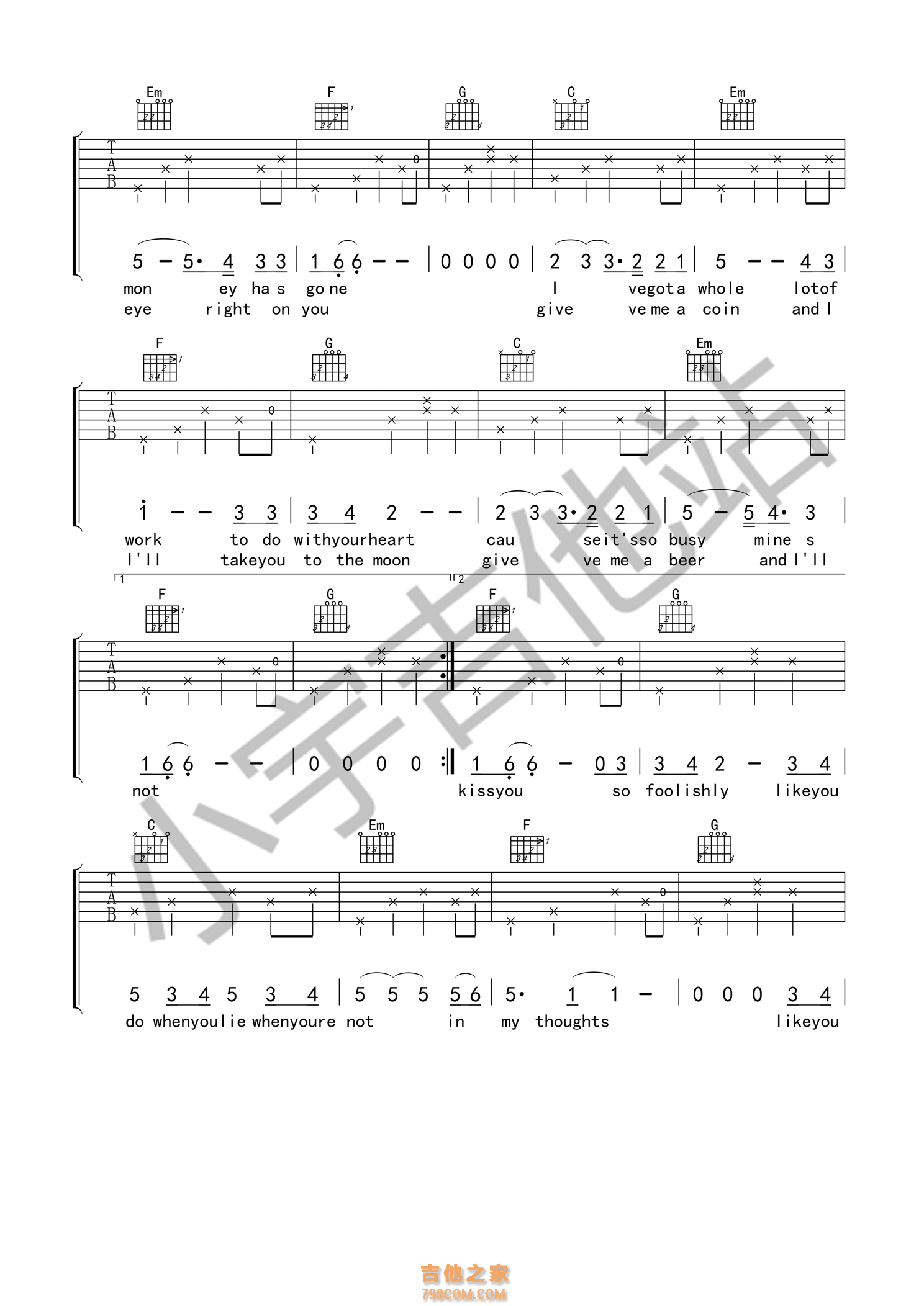 Loving strangers吉他谱 C调中国好声音 Tiger谭秋娟 