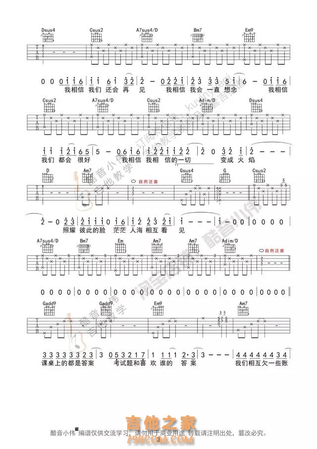 许飞版不说再见吉他谱