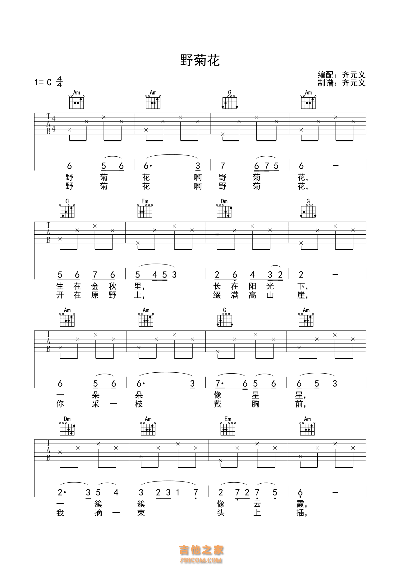 儿歌 野菊花吉他谱