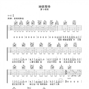 [热门弹唱]萝卜哥哥地铁等待C调吉他谱