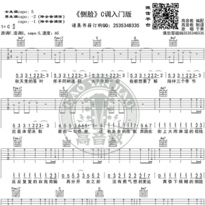 入门版《侧脸》吉他谱C调