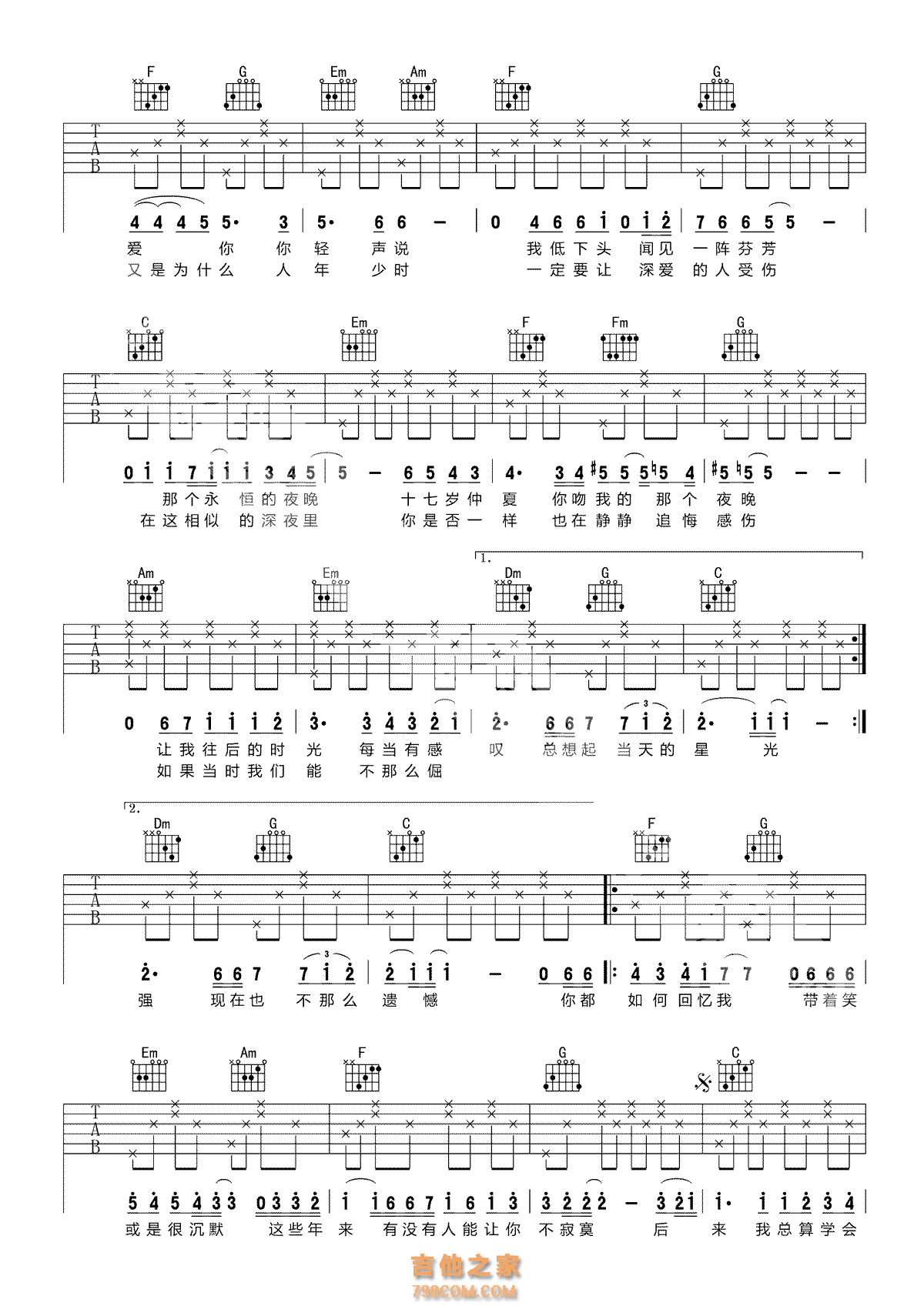刘若英 - 后来 [玩易吉他弹唱] 吉他谱