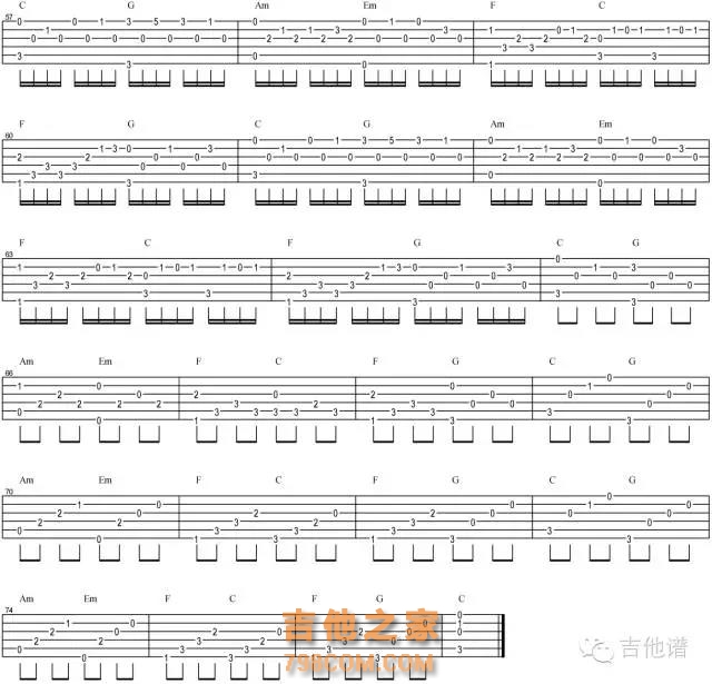 C调卡农吉他谱简单版