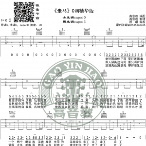 《走马》吉他谱C调精华版 陈粒 高音教编配