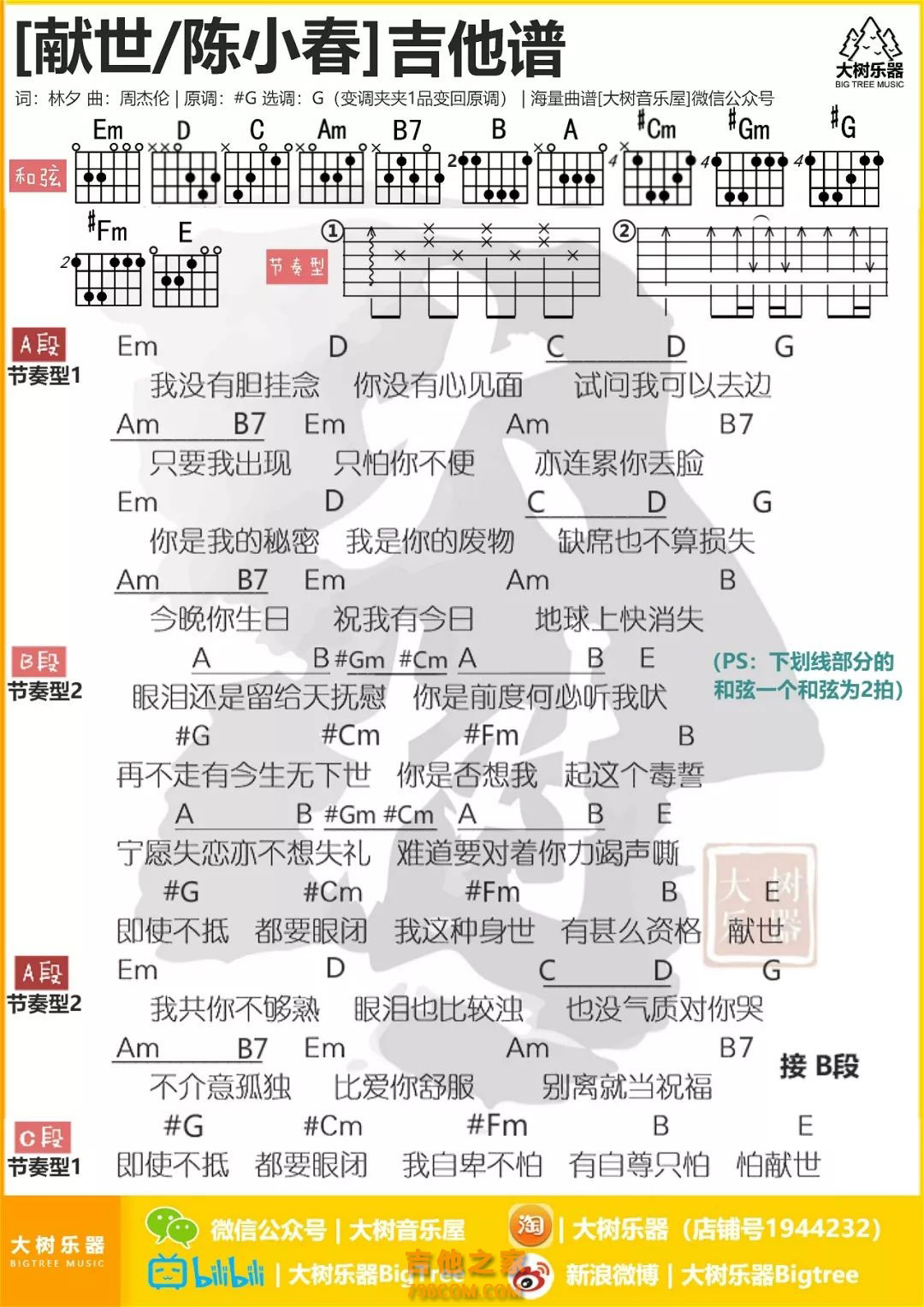 何必在一起 D调吉他谱图片格式六线谱_吉他谱_中国乐谱网