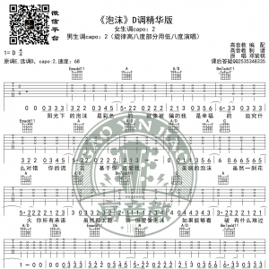 《泡沫》吉他谱D调精华版 邓紫棋 高音教编配