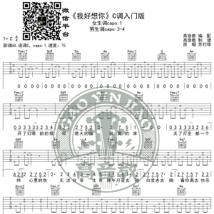 《我好想你》吉他谱C调入门版 苏打绿 高音教编配