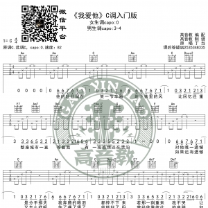 《我爱他》吉他谱C调入门版 抖音热曲 丁当 高音教编配