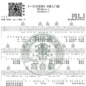 抖音热曲《一万次悲伤》吉他谱G调入门版 逃跑计划 高音教编配 ...