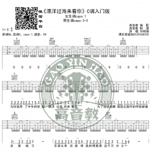刘明湘《漂洋过海来看你》吉他谱C调入门版 猴哥吉他教学 高音教编配 ...