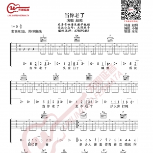 当你老了吉他谱 C调指法 赵照 中国好声音 无限延音编配
