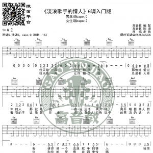 老狼《流浪歌手的情人》吉他谱G调入门版 高音教编配 猴哥吉他教学 ...
