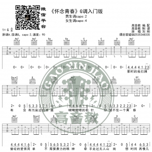 《怀念青春》吉他谱G调入门版 高音教编配 猴哥吉他教学