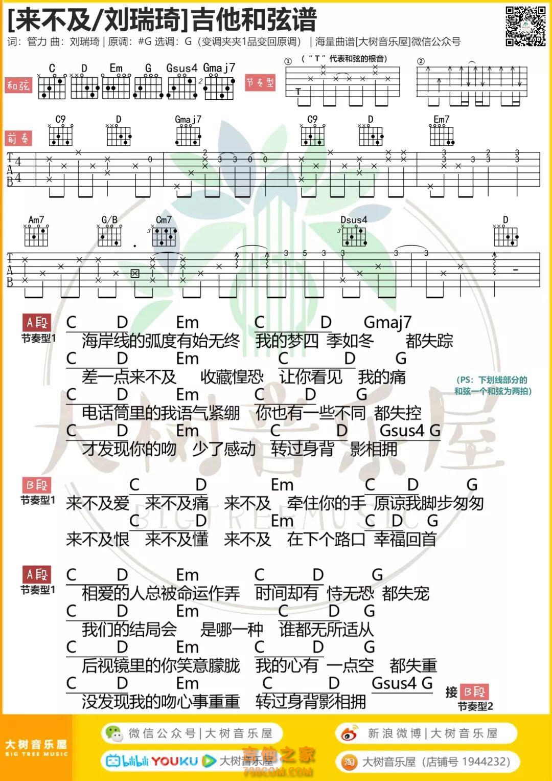 刘瑞琦《房间》吉他谱_C调指法_吉他弹唱教学视-舒家吉他谱网