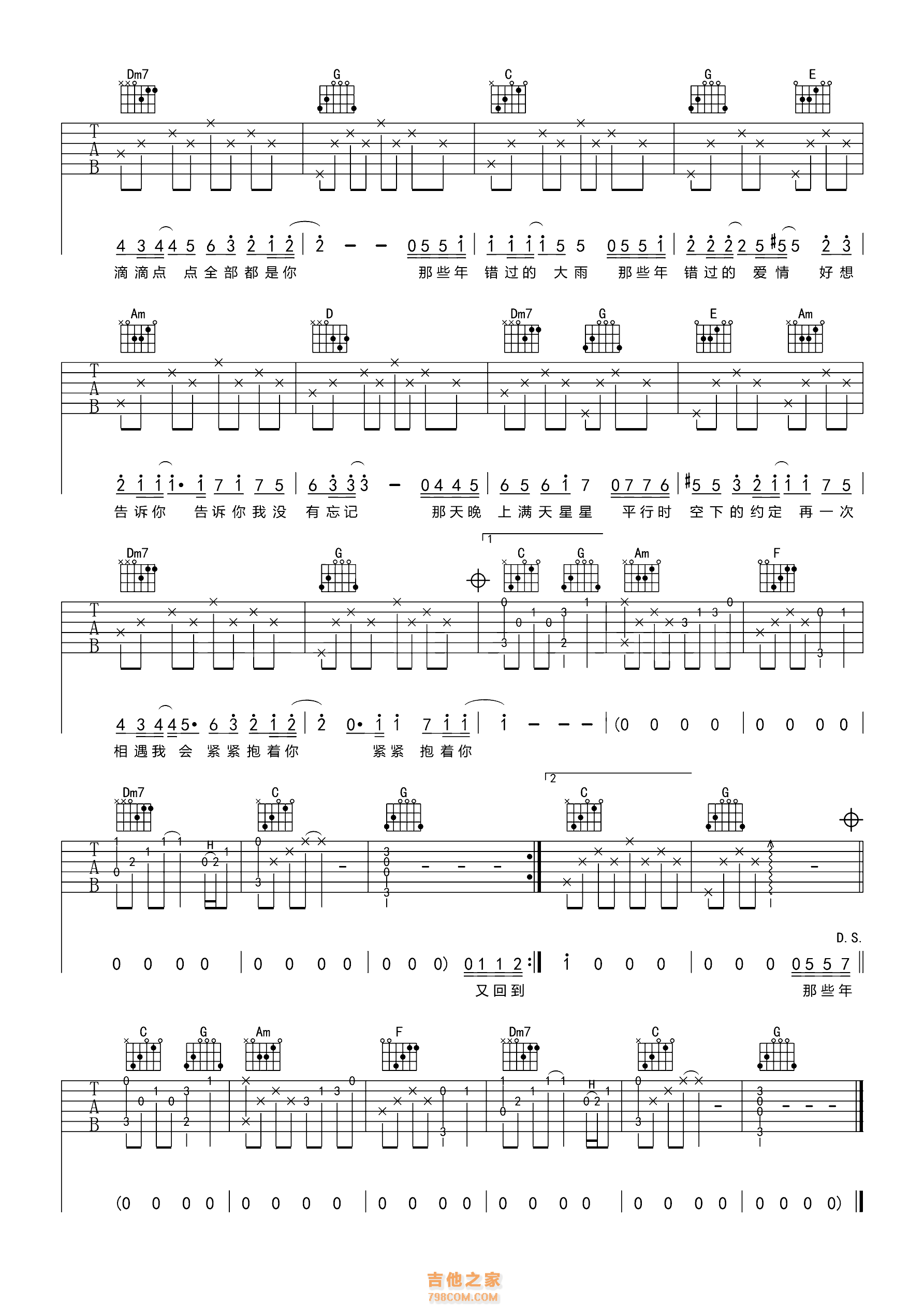 《那些年》胡夏 完整版吉他谱C调六线吉他谱-虫虫吉他谱免费下载