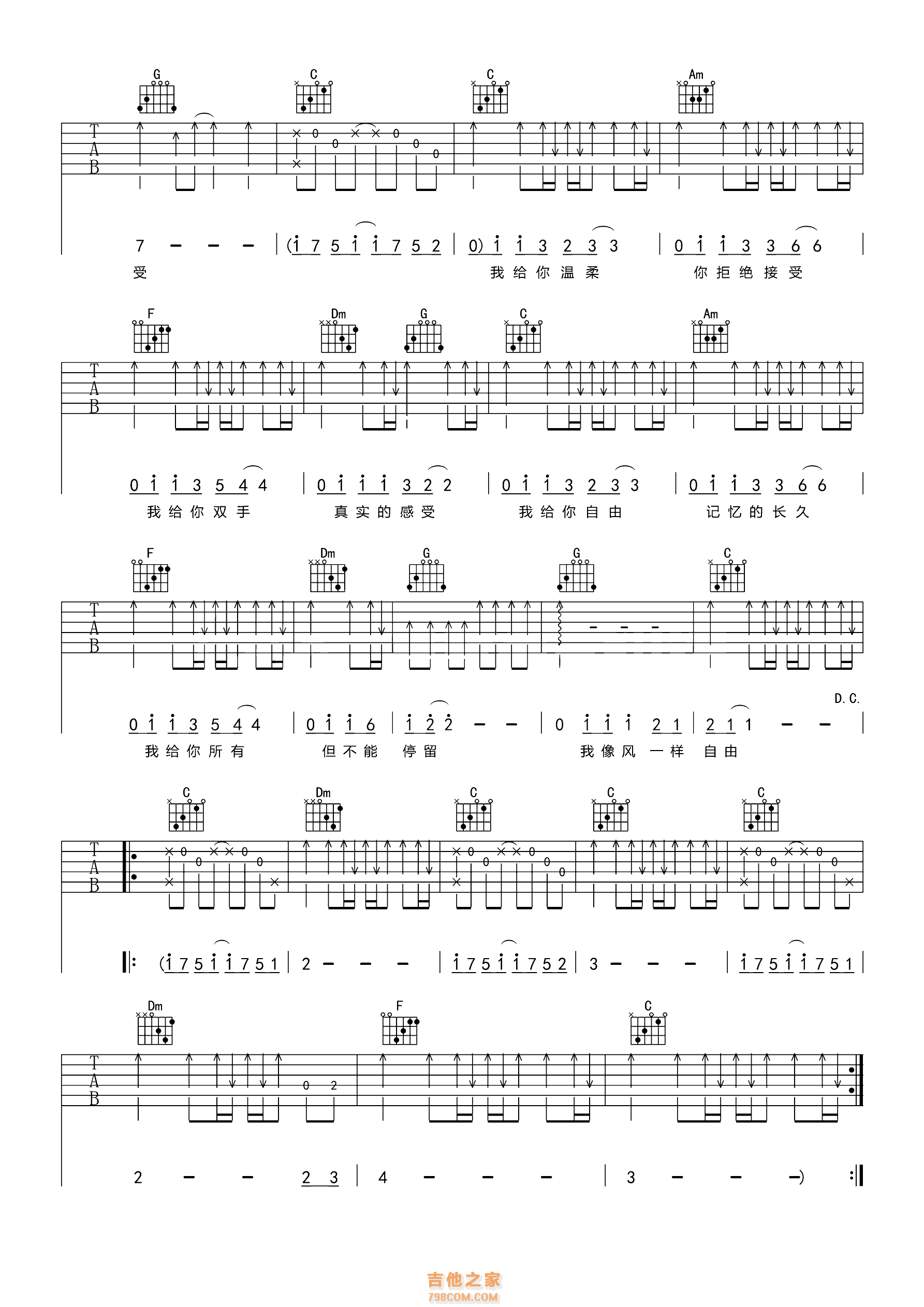 许巍那一年吉他谱C调简单完整版吉他弹唱简谱 - 吉他简谱