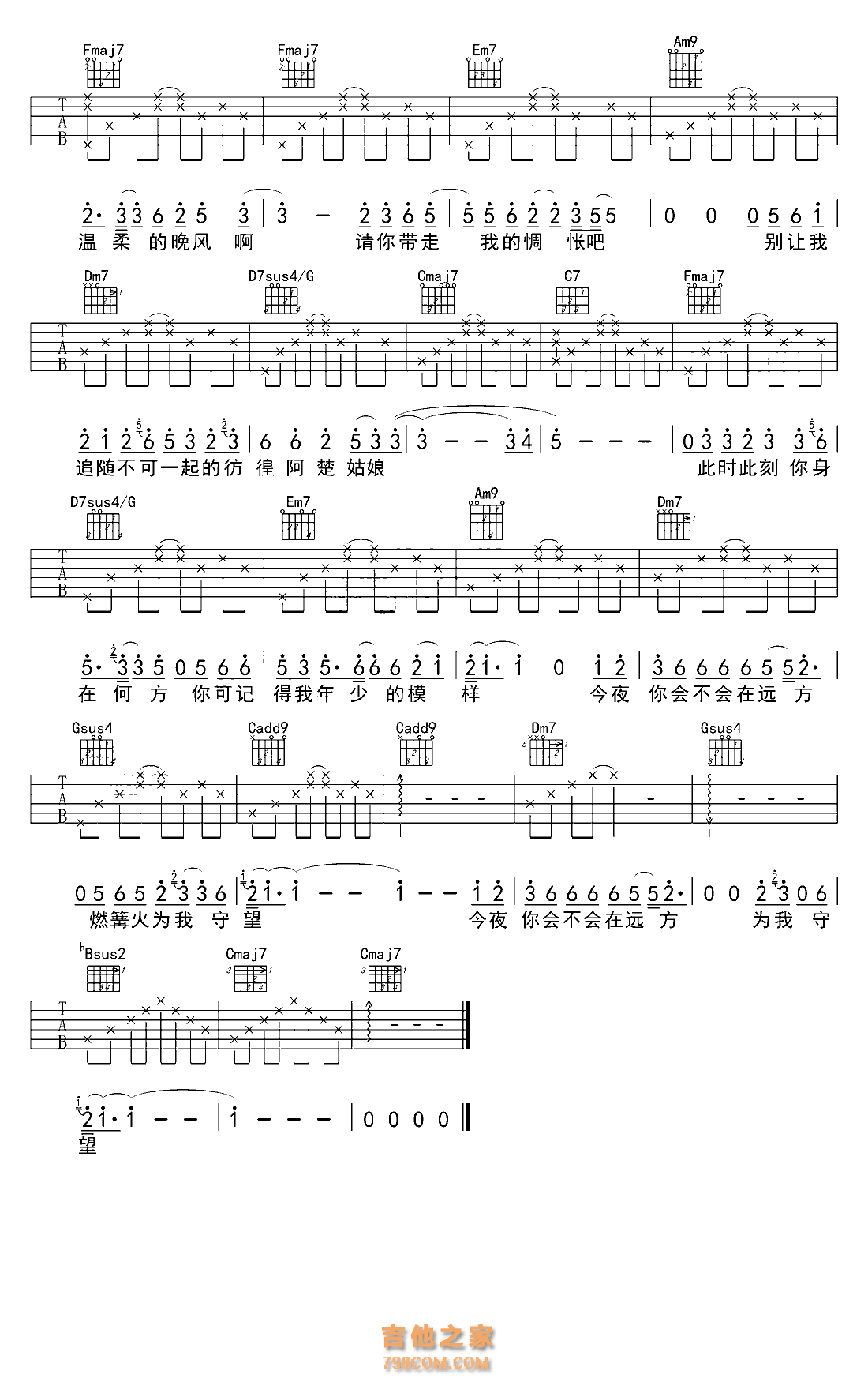 姑娘吉他谱_陈楚生_C调弹唱76%单曲版 - 吉他世界