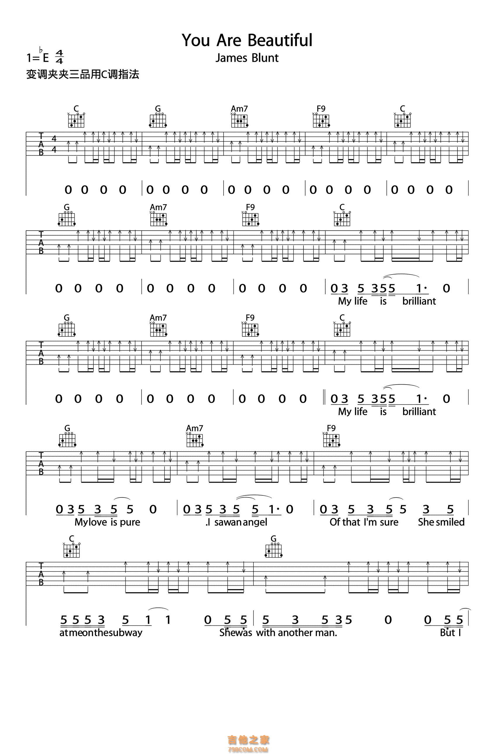 You Are Beautiful 吉他谱 -VanlePie-玩乐派