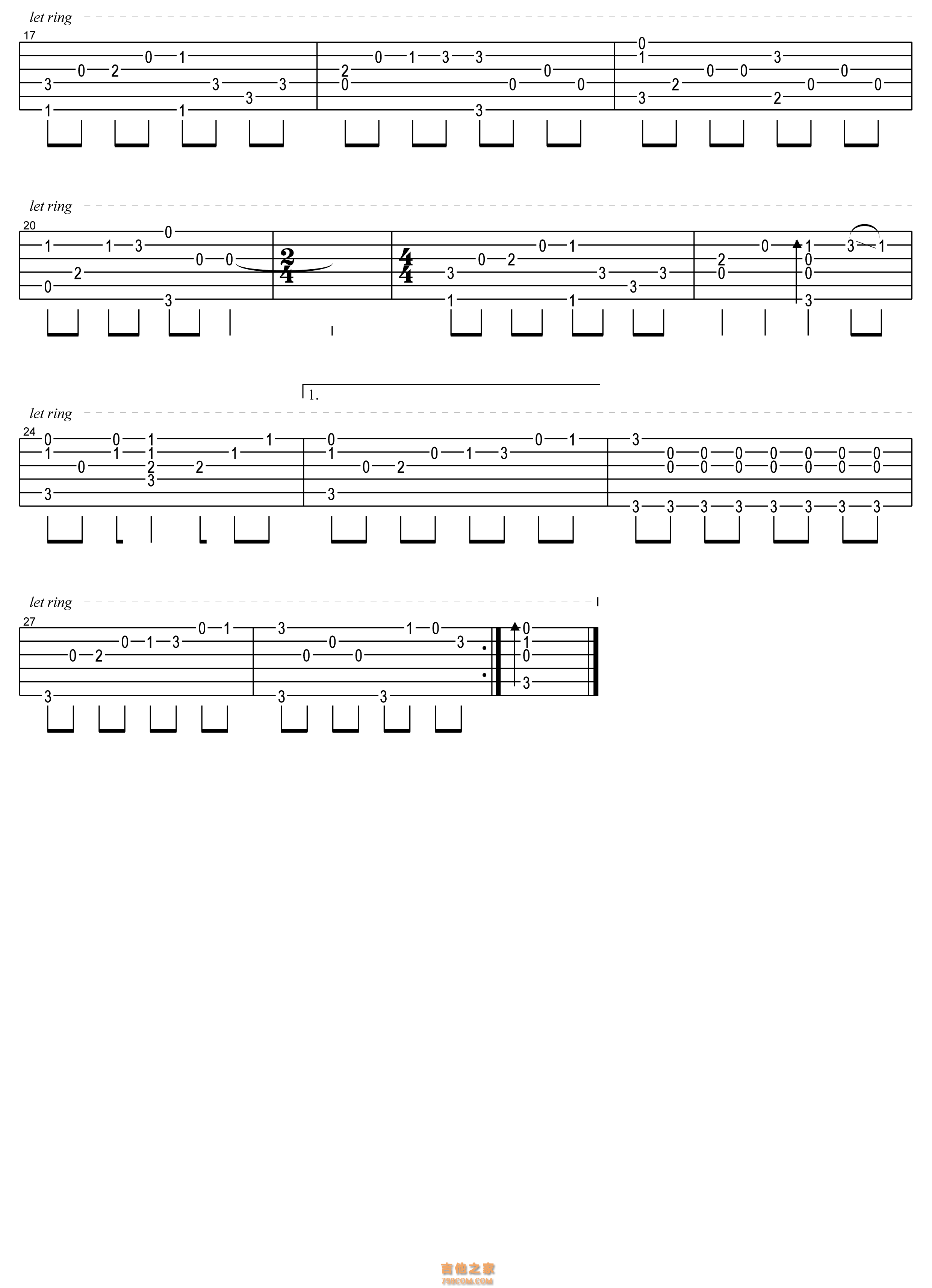 宁夏吉他谱-指弹谱-c调-虫虫吉他