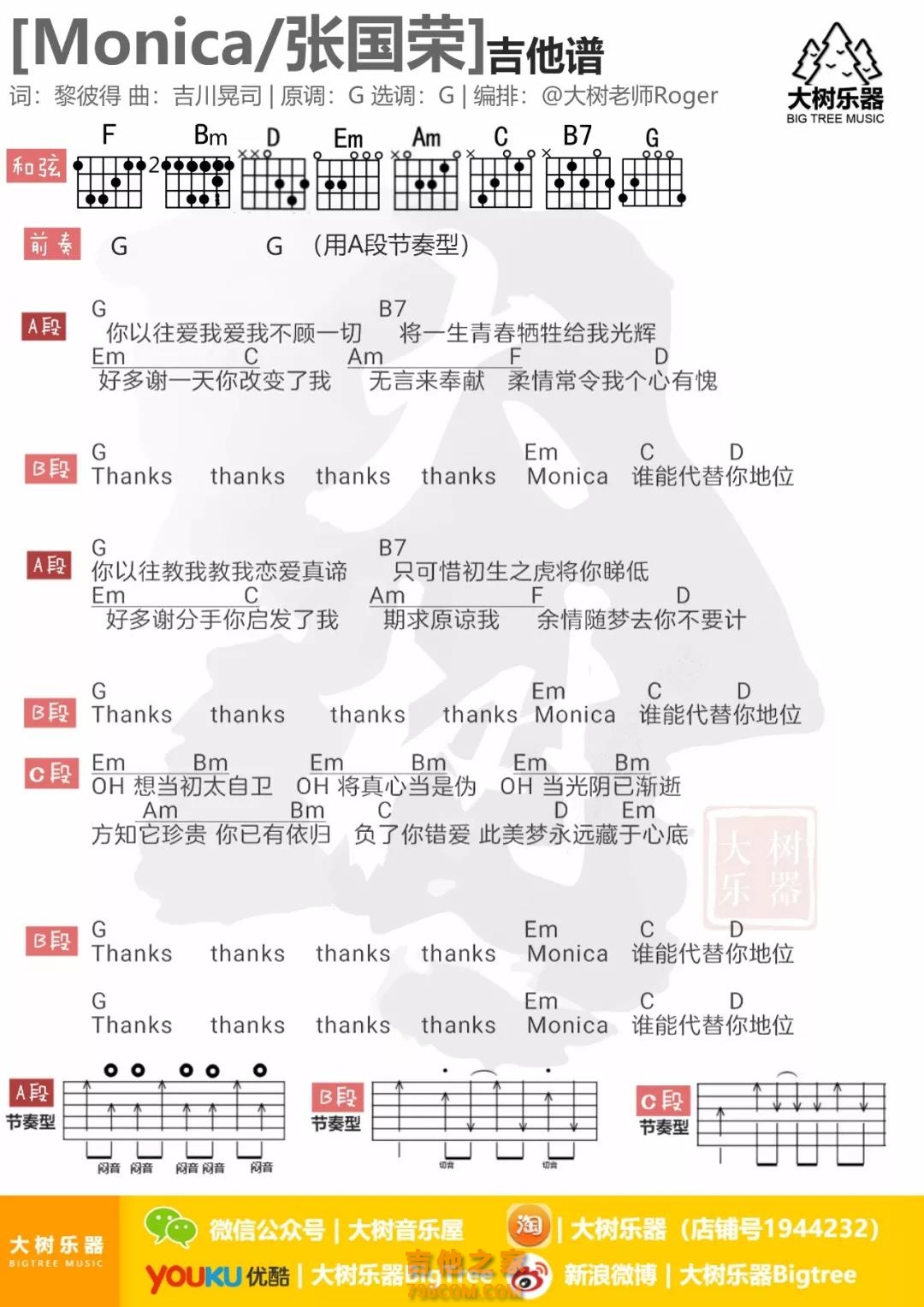 张国荣《Monica》吉他谱G调