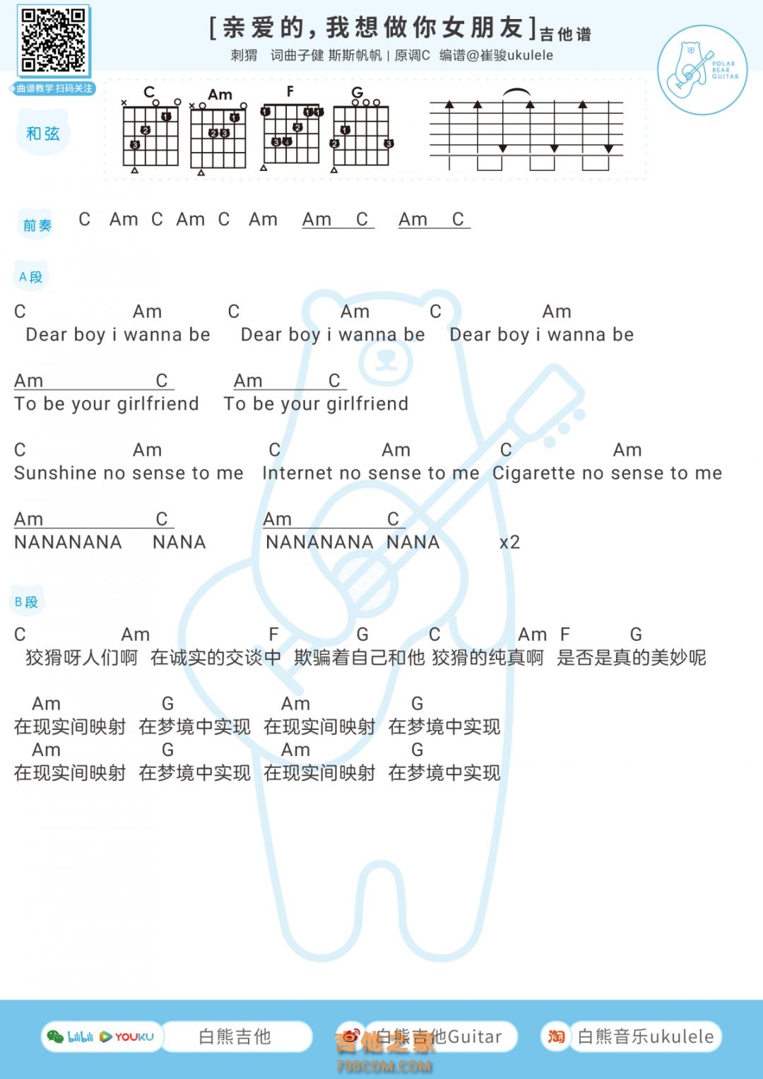 Scream - 张悬 - 吉他谱（含弹唱视频）(厦门女吉社编配) - 嗨吉他