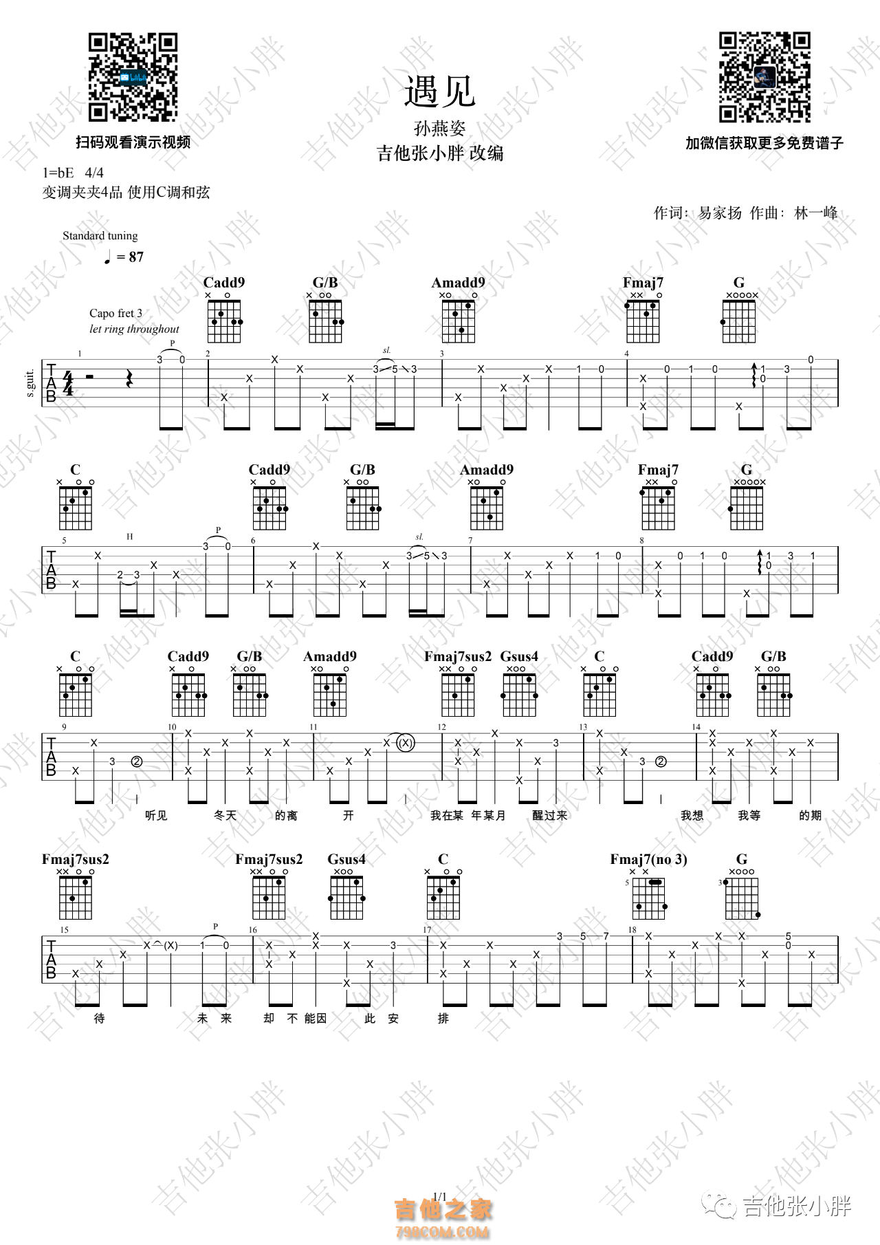 《遇见》 简单版 吉他弹唱教学 孙燕姿 歌谱简谱网