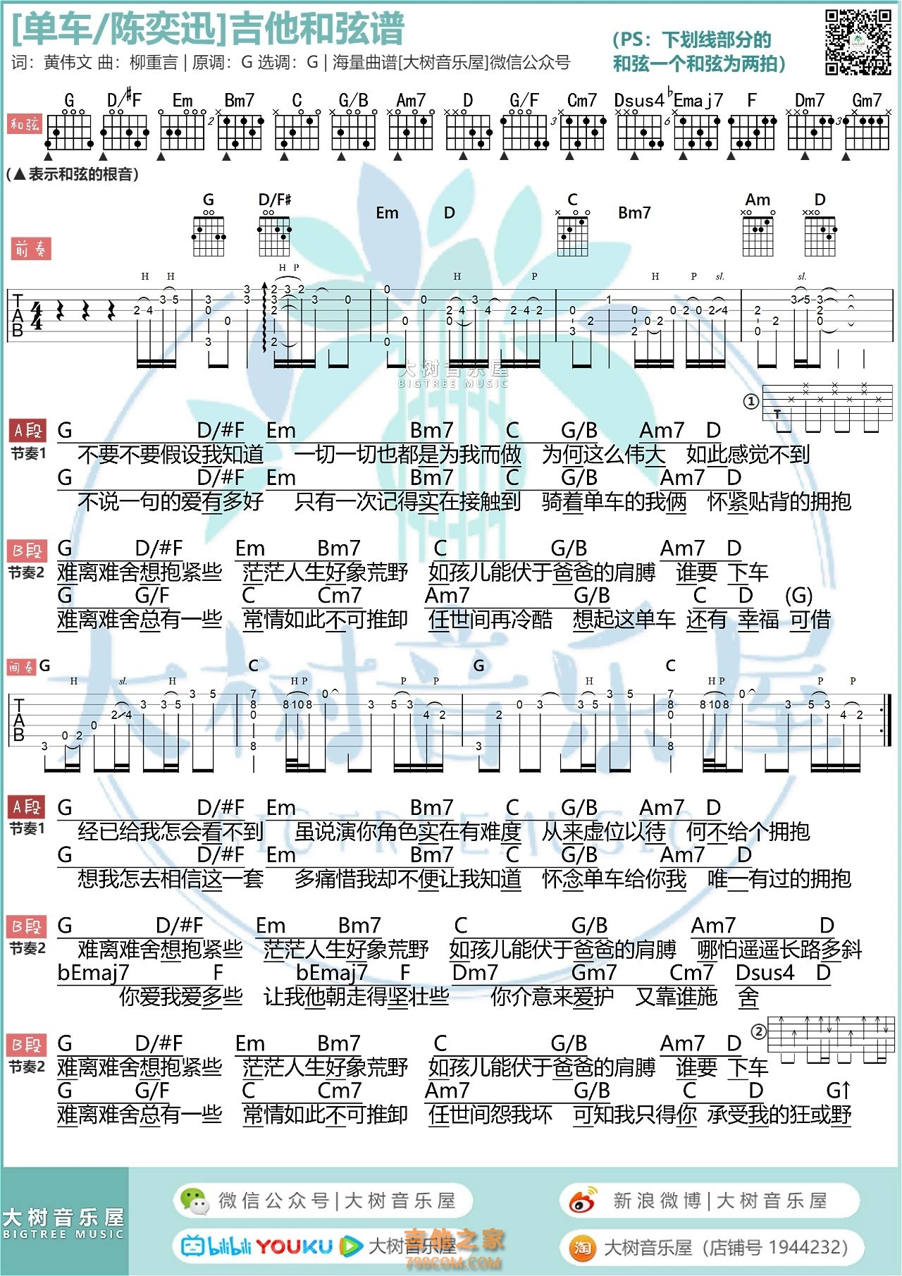 单车吉他谱 - 虫虫吉他谱免费下载 - 虫虫乐谱